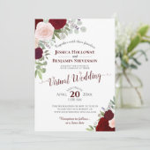 Rustic Burgundy Red & Pink Floral Virtual Wedding Kaart (Staand voorkant)