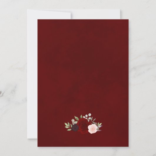 Rustic Burgundy Red & Pink Floral Virtual Wedding Kaart (Achterkant)