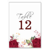 Rustic Burgundy Red Rose Floral Wedd  Table Number Kaart (Achterkant)