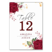 Rustic Burgundy Red Rose Floral Wedd  Table Number Kaart (Voorkant)