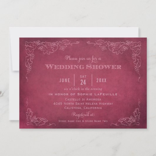 Rustic Burgundy Red Vineyard Wedding Shower Kaart (Voorkant)