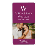 Rustic Burgundy Red Wedding Monogram Wine Foto Etiket (Voorkant)