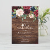 Rustic Burgundy Red Wine 40th Wedding Jubileum Kaart (Staand voorkant)