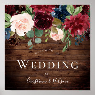 Rustic Burgundy Red Wine Welkomstbord Poster