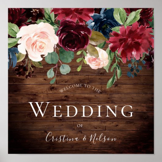 Rustic Burgundy Red Wine Welkomstbord Poster (Voorkant)