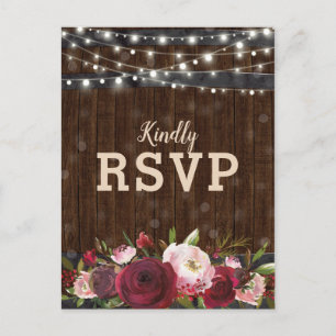 Rustic Burgundy Rood Bloemstuk Vat Trouw RSVP Uitnodiging Briefkaart