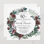 Rustic Burgundy Roos Floral 90e verjaardag Kaart (Voorkant / Achterkant)