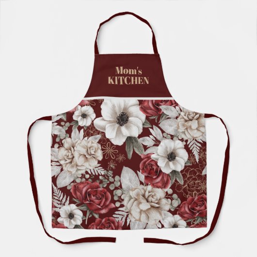 Rustic Burgundy Roos Floral Pattern Schort (Voorkant)