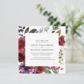 Rustic Burgundy Roos Floral Save the Date Kaart (Staand voorkant)