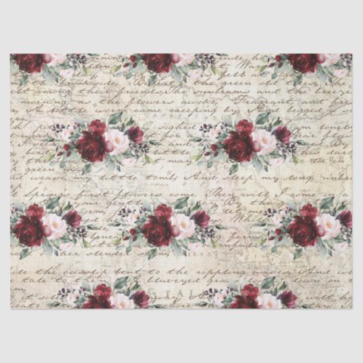  Rustic Burgundy Roos - Oude briefontkoppeling  Tissuepapier (Voorkant)