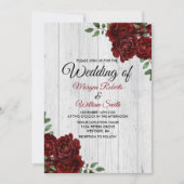 Rustic Burgundy Roos Romantic Wedding Invitation Kaart (Voorkant)