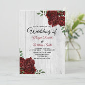 Rustic Burgundy Roos Romantic Wedding Invitation Kaart (Staand voorkant)