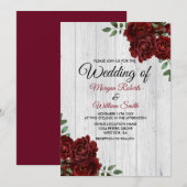 Rustic Burgundy Roos Romantic Wedding Invitation Kaart (Voorkant / Achterkant)
