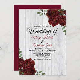 Rustic Burgundy Roos Romantic Wedding Invitation Kaart