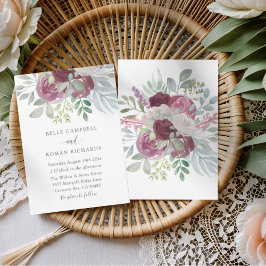 Rustic Burgundy Rose Watercolor Wedding  Kaart