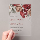 Rustic Burgundy Roses Wedding Acryl Uitnodigingen (Insitu (Draagbaar))