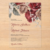 Rustic Burgundy Roses Wedding Acryl Uitnodigingen (Voorkant)