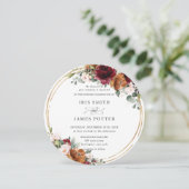 Rustic Burgundy Rust Floral Gold Greenery Wedding Kaart (Staand voorkant)