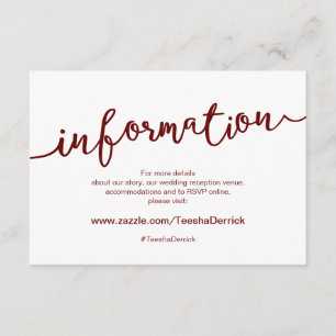 Rustic Burgundy Script, huwelijksgegevens, RSVP Informatiekaartje
