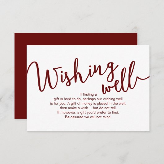 Rustic Burgundy script, Wedding Wishing Well Informatiekaartje (Voorkant / Achterkant)