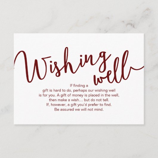 Rustic Burgundy script, Wedding Wishing Well Informatiekaartje (Voorkant)