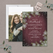 Rustic Burgundy Silver Winter Wood Foto bruiloft Kaart