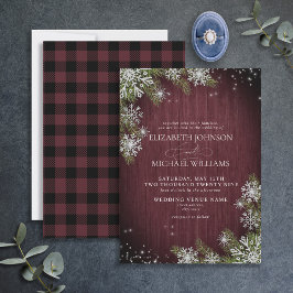 Rustic Burgundy Silver Winter Wood Pset Wedding Kaart