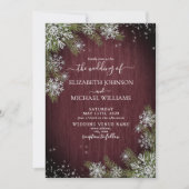 Rustic Burgundy Silver Winter Wood Pset Wedding Kaart (Voorkant)