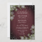 Rustic Burgundy Silver Winter Wood Pset Wedding Kaart (Voorkant)