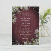 Rustic Burgundy Silver Winter Wood Pset Wedding Kaart (Staand voorkant)