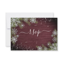 Rustic Burgundy Silver Winter Wood Weddenschap RSV