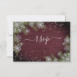 Rustic Burgundy Silver Winter Wood Weddenschap RSV RSVP Kaartje