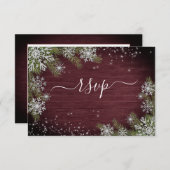 Rustic Burgundy Silver Winter Wood Weddenschap RSV RSVP Kaartje (Voorkant / Achterkant)