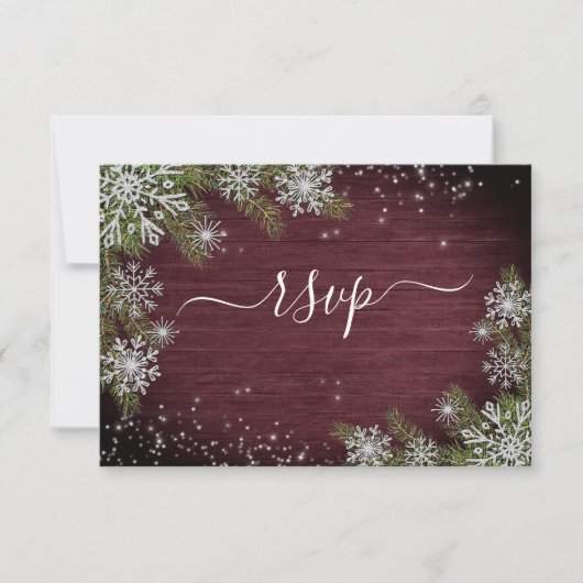 Rustic Burgundy Silver Winter Wood Weddenschap RSV RSVP Kaartje (Voorkant)