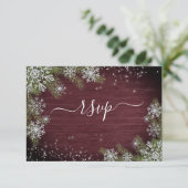 Rustic Burgundy Silver Winter Wood Weddenschap RSV RSVP Kaartje (Staand voorkant)