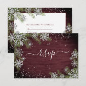 Rustic Burgundy Silver Winter Wood Weddenschap RSV RSVP Kaartje (Voorkant / Achterkant)