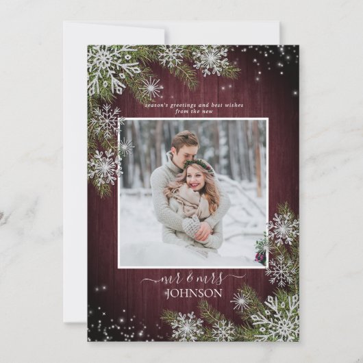 Rustic Burgundy Snowflake New Mr & Mrs Photo (Voorkant)