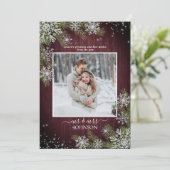 Rustic Burgundy Snowflake New Mr & Mrs Photo (Staand voorkant)