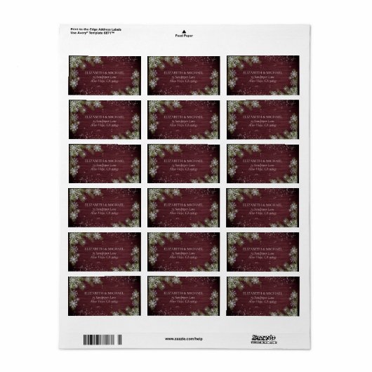 Rustic Burgundy Snowflake Pine Winter Adres Etiket (Full Sheet)