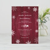 Rustic Burgundy Snowflake Winter Wedding Kaart (Staand voorkant)