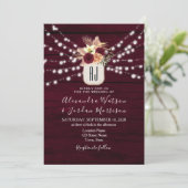 Rustic Burgundy String Lights Wedding Invitation Kaart (Staand voorkant)