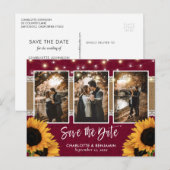 Rustic Burgundy Sunflower Foto Save the Date Aankondigingskaart (Voorkant / Achterkant)