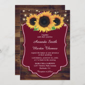 Rustic Burgundy Sunflower Greenery Wedding Kaart (Voorkant / Achterkant)