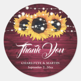 Rustic Burgundy Sunflower Hartelijk dank voor het  Ronde Sticker