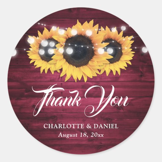Rustic Burgundy Sunflower Hartelijk dank voor het  Ronde Sticker (Voorkant)
