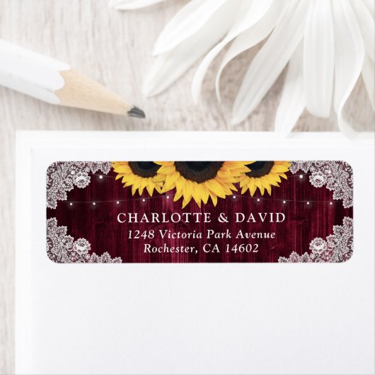 Rustic Burgundy Sunflower Return Address Labels (Insitu)
