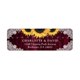 Rustic Burgundy Sunflower Return Address Labels