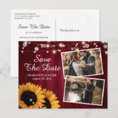 Rustic Burgundy Sunflower Save the Date Photo Aankondigingskaart (Voorkant / Achterkant)
