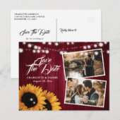 Rustic Burgundy Sunflower Save the Date Photo Aankondigingskaart (Voorkant / Achterkant)