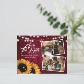 Rustic Burgundy Sunflower Save the Date Photo Aankondigingskaart (Staand voorkant)